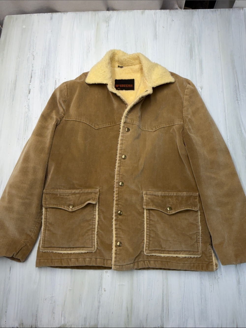 McGregor Vintage 70s Corduroy Rancher Jacket Faux Fur Lined Tan 44